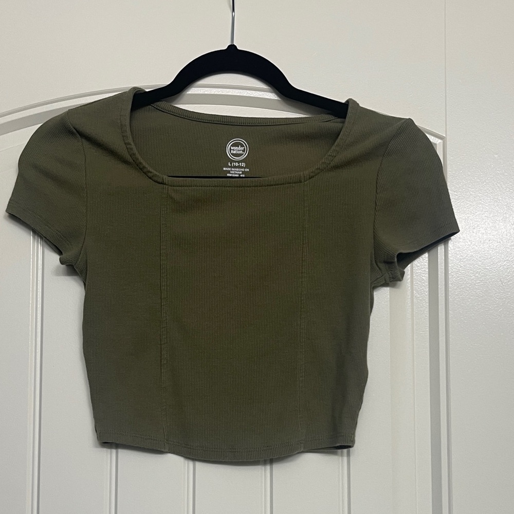 wonder nation Olive Ribbed Square-Neck Crop Top